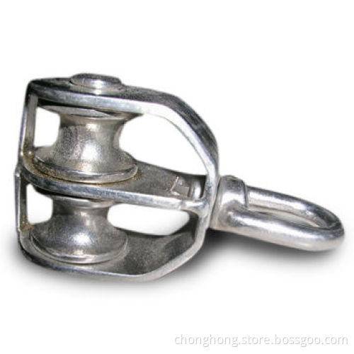 Welded Swivel Eye Pulley with Double Sheave Stamped, Made of 304 and 316 AISI Stainless Steel
